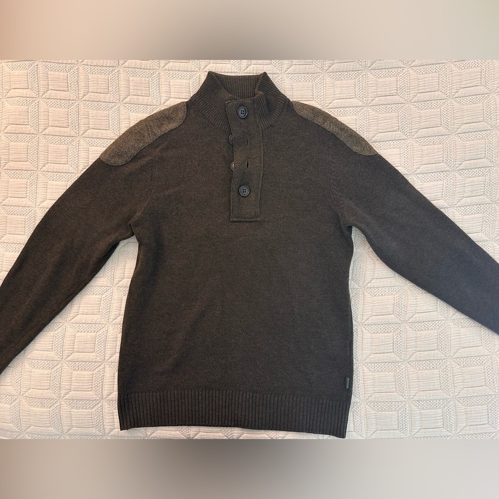 Barbour Olive Green Button-Neck Turtleneck Sweater